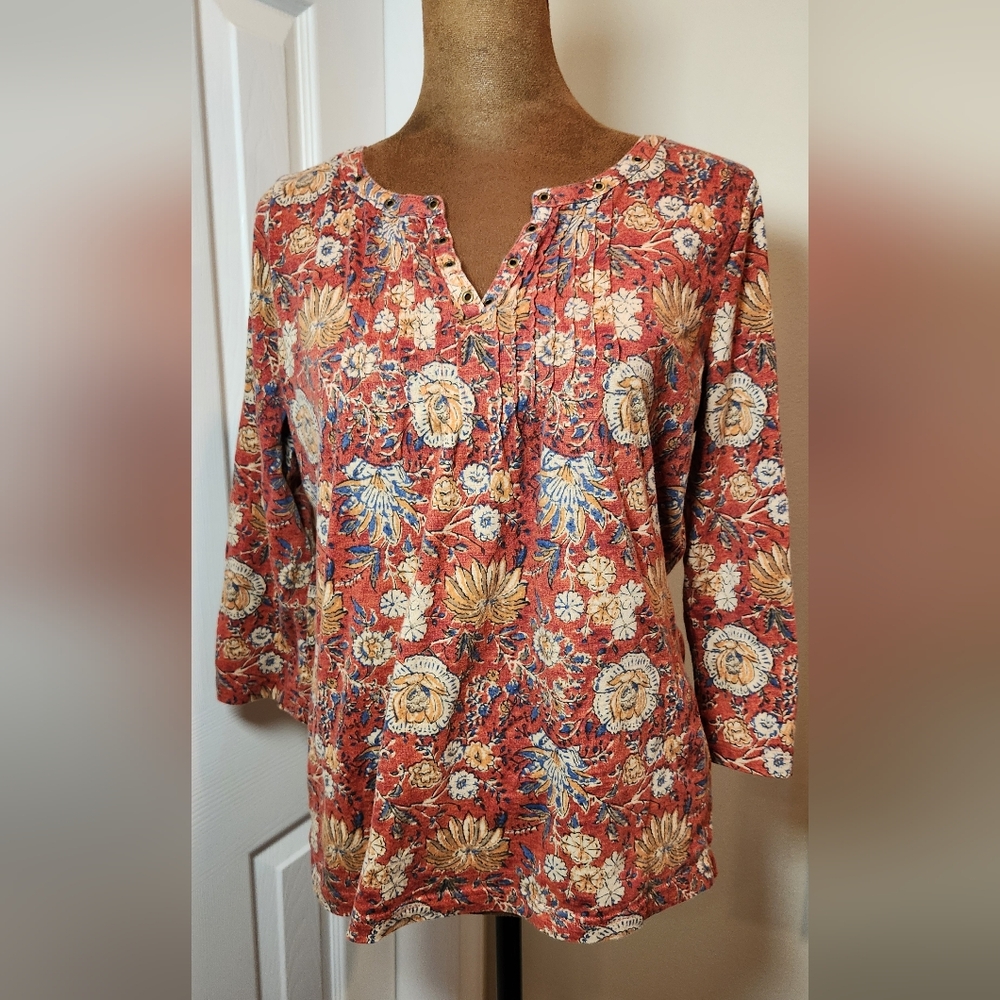 Chaps Floral Print Women's Top - Red and Gold